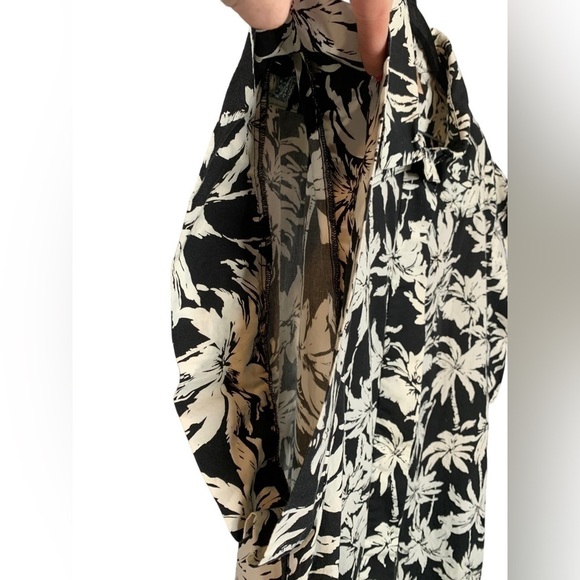 (nude) Italy Button Front Short Sleeve Tropical Black Cream Shirt Dress 44/US 8 - Picture 9 of 13